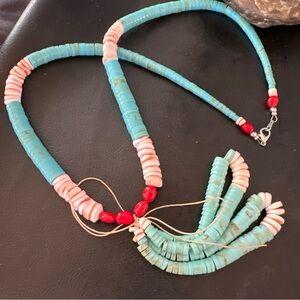 Santo Domingo Turquoise Spiny Oyster Necklace Sterling Silver  jacla 24” 19844